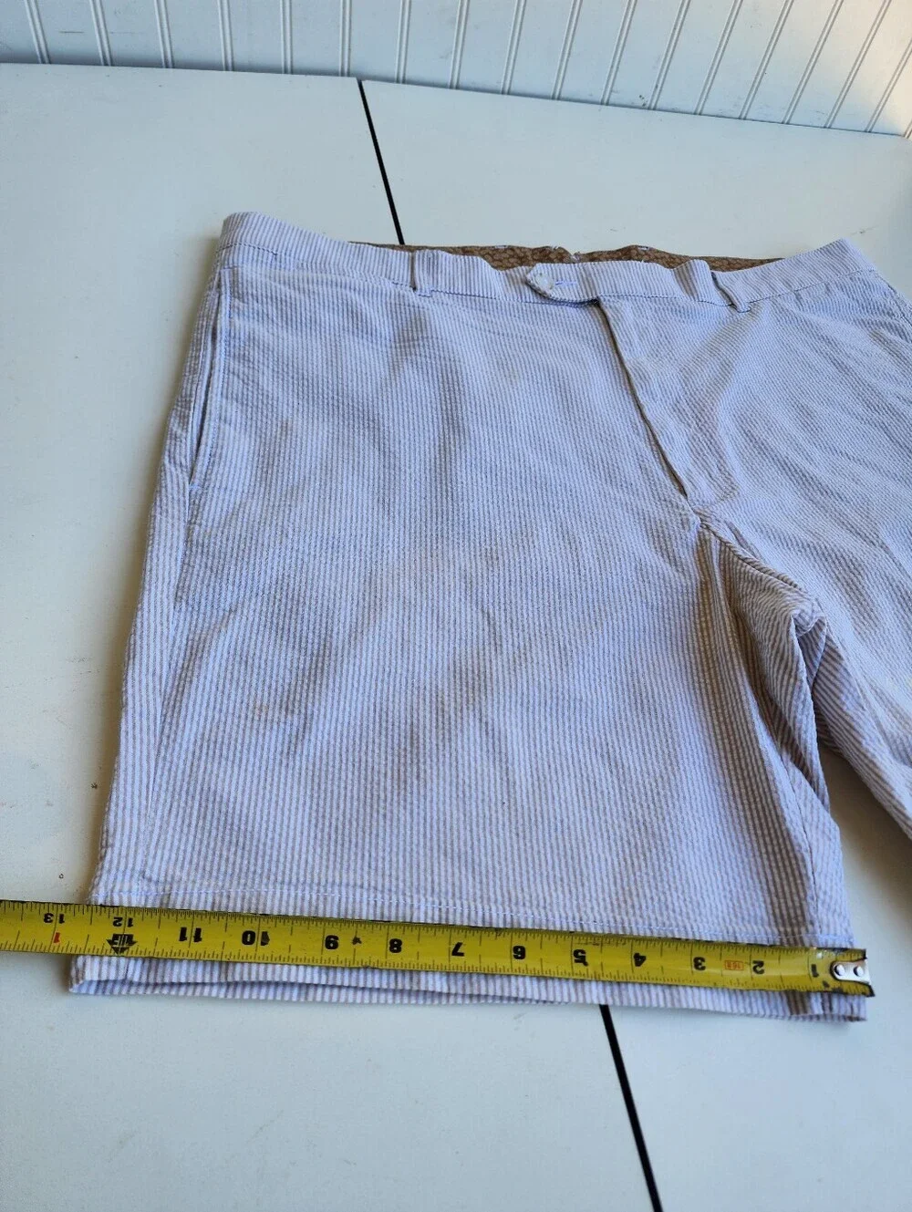 Daniel Cremieux Men’s White Beige Striped Bermuda Comfort Stretch Shorts Sz 40
